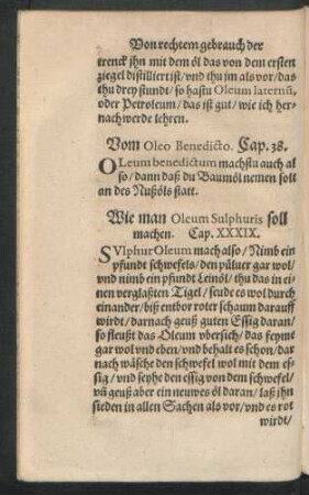 Wie man Oleum Sulphuris soll machen. Cap. XXXIX.