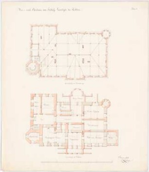 Schloss Queitsch Umbau und Ausbau: Grundriss Keller, Dachgeschoss, Maßstabsleiste