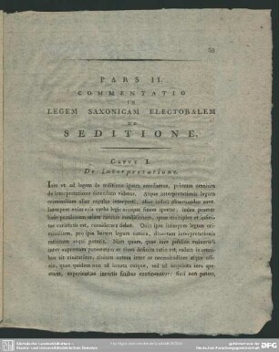 Pars II. Commentario In Legem Saxonicam Electoralem De Seditione