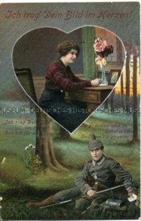 Postkarte mit Soldaten-Liebesmotiv und Vers
