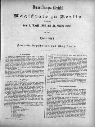 No. XXV. Bericht der Gewerbe-Deputation des Magistrats