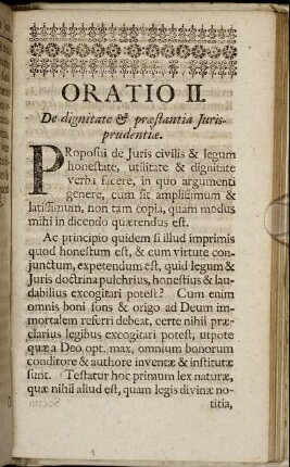 Oratio II. De dignitate & præstantia Jurisprudentiæ.