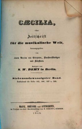 Caecilia  : eine Zeitschrift für die musikalische Welt. 27 = H. 105 - 108. 1848