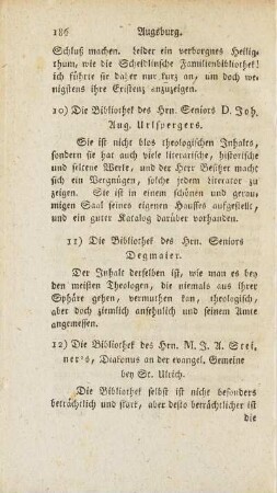 12) Die Bibliothek des Hrn. M. J. A. Steiner's, Diakonus an der evangel. Gemeine bey St. Ulrich.