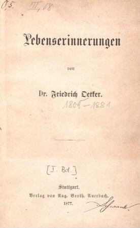 1: Lebenserinnerungen