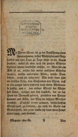 Gnōthi sautón oder Magazin zur Erfahrungsseelenkunde als ein Lesebuch für Gelehrte und Ungelehrte. 1, 1. 1783
