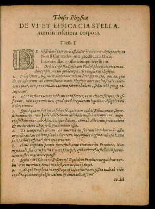Theses Physicae De Vi Et Efficacia Stellarum in inferiora corpora.
