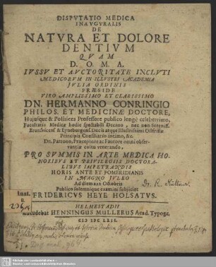 Disputatio Medica Inauguralis De Natura Et Dolore Dentium