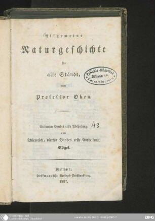 7,1 Thierreich, Bd. 4,1: Vögel