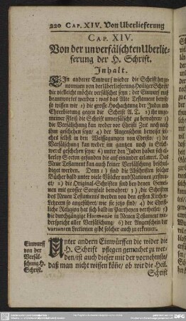 Cap. XIV. Von der unverfälschten Uberlieferung der H. Schrift