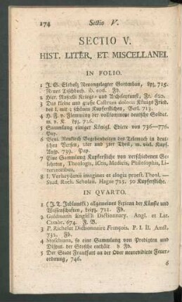 Sectio V. Hist. Liter. Et Miscellanei