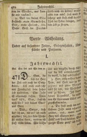 Vierte Abtheilung. Lieder auf besondere Zeiten, Gelegenheiten, Umstände und Personen.