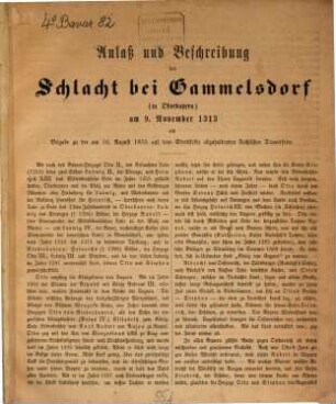 Anlaß und Beschreibung der Schlacht bei Gammelsdorf (in Oberbayern) am 9 Nov. 1313 : als Beigabe zu der am 16. August 1855 auf dem Streitfelde abzuhaltenden kirchlichen Trauerfeier