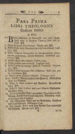 Pars Prima Libri Theologici Codices Biblici