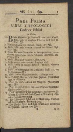 Pars Prima Libri Theologici Codices Biblici