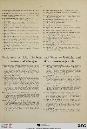 Skulpturen in Holz, Elfenbein, und Stein - Gotische und Renaissance-Füllungen – Wachsbossierungen etc. (Nr. 435-531)