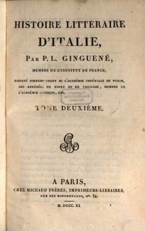Histoire littéraire d'Italie, 2