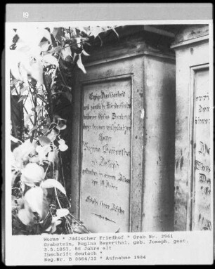 Grabstein der Regina Bayerthal (gestorben 1857.05.03) (geborene Joseph)