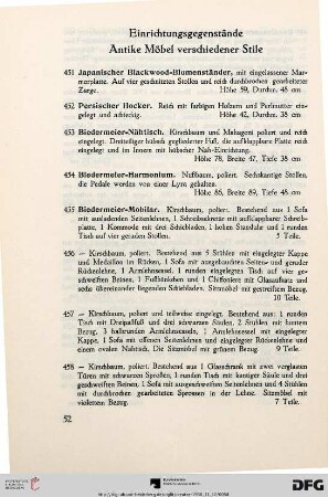 Einrichtungsgegenstände; Antike Möbel verschiedener Stile (Nr. 451-503)