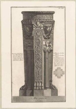 Ara antica (Antiker Altar), aus der Folge "Antichità d’Albano e di Castel Gandolfo", Tafel VIII.