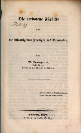 Die verbotene Fürbitte und die schleswigschen Prediger und Gemeinden