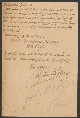 Brief an B. Schott's Söhne : 07.07.1922