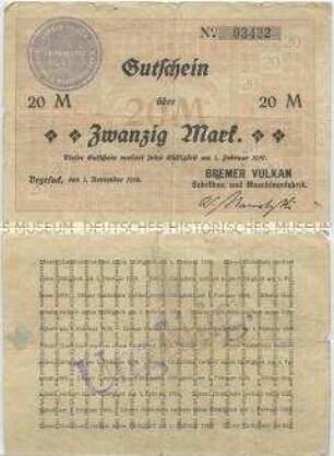 Vegesack, Bremer Vulkan, 20 Mark