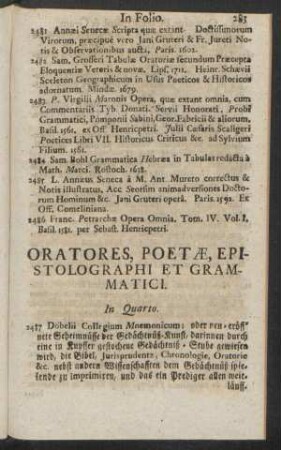 Oratores, Poetae, Epistolographi Et Grammatici. In Quarto