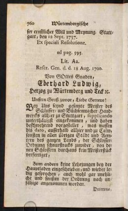 760-774, ad pag. 595. Lit. Aa. [18. Aug. 1700.]; ad pag. 600. Lit. Bb. [1. Nov. 1735.]; ad pag. 610. Lit. Cc. [15. Jan. 1724.]