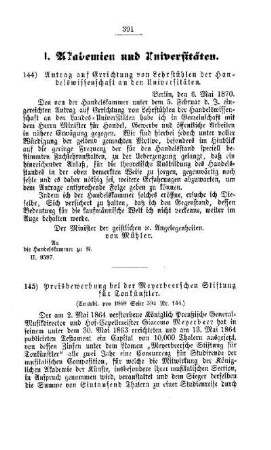 Preisbewerbung bei der Meyerbeerschen Stiftung für Tonkünstler : [I. Akademien und Universitäten]