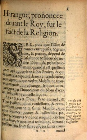 Harangve Des Protestans Dv Royavme De France ... en presence du Roy & de Messigneurs de son Conseil, assemblés à Poissy, pour le faict de la Religion