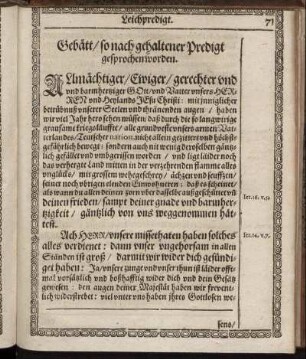 Gebätt/ so nach gehaltener Predigt gesprochen worden.