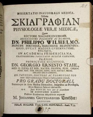 Dissertatio Inauguralis Medica, Sistens Skiagraphian Physiologiæ Veræ Medicæ