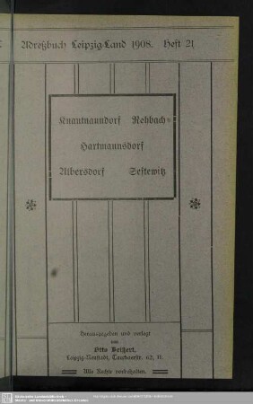 Heft 21. Knautnaundorf. Rehbach. Hartmannsdorf. Albersdorf. Sestewitz