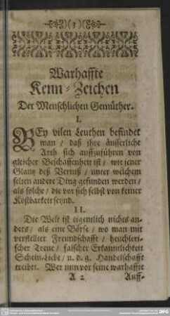 Warhaffte Kenn-Zeichen Der Menschlichen Gemüther