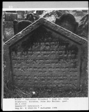 Grabstein des Abraham, Sohn des Nathan (gestorben 1722.02.29)