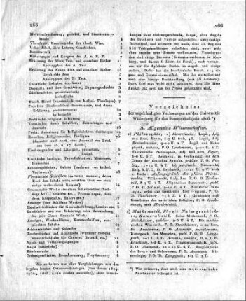Verzeichniss der angekündigten Vorlesungen auf der Universität Wittenberg für das Sommerhalbjahr 1806.