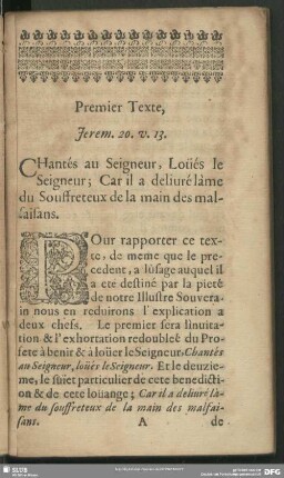 Premier Texte, Jerem. 20. v. 13.