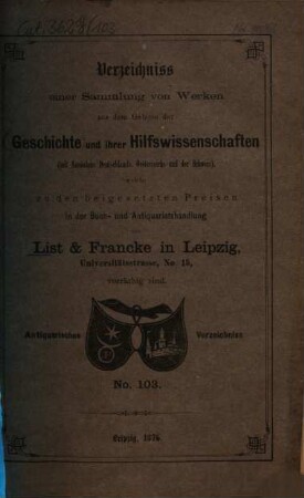 Lager-Verzeichnis, 103. 1876