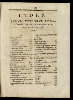 Index rerum, Verborum Et Materiarum, quae hoc opere continentur, maxime Memorabiliter.