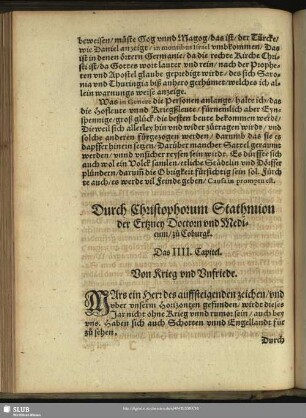 Das IIII. Capitel. Von Krieg und Unfriede