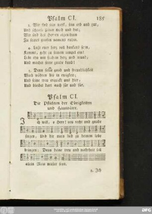 Psalm CI. Die Pflichten der Obrigkeiten und Hausväter.