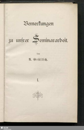 Bemerkungen zu unsrer Seminararbeit
