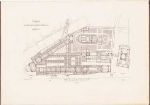 Erweiterung der Museen auf der Museumsinsel, Berlin: Grundriss EG (aus: Baurath Orths Projekt zur Umgestaltung der Berliner Museumsinsel, hrsg. v. Adolf Rosenberg)