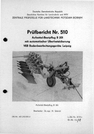 Aufsattel-Beetpflug B 201