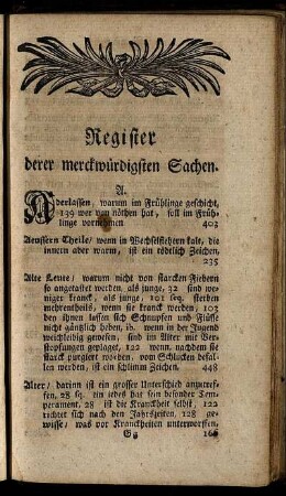 Register derer merckwürdigsten Sachen.