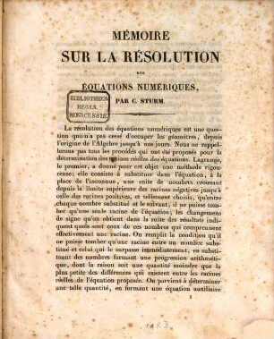 Mémoire sur la résolution des équations numériques