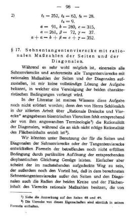 § 16. Tangenten Vierecke mit rationalen Maßzahlen der Seiten und der Diagonalen