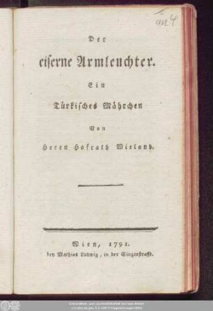 Der eiserne Armleuchter : Ein türkisches Mährchen