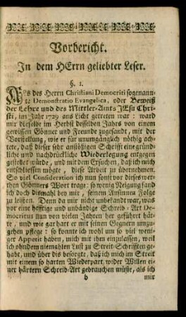 Vorbericht. In dem HErrn geliebter Leser